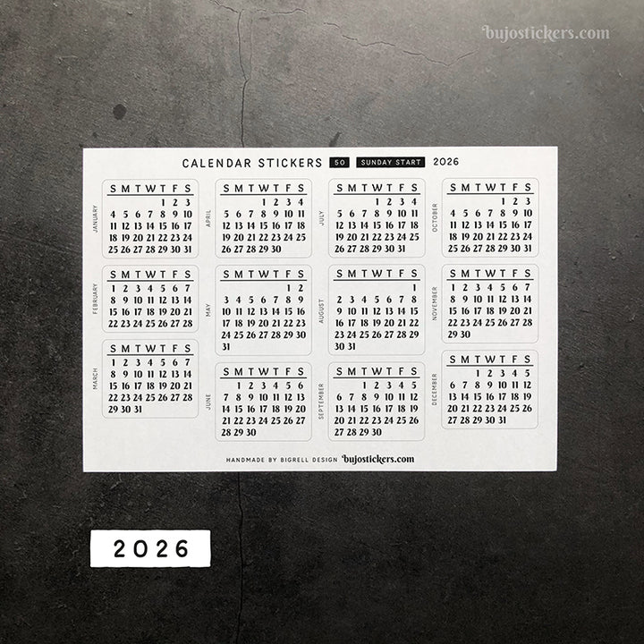 Calendar & Month SET • Sunday start • 29 colour options • 50+53