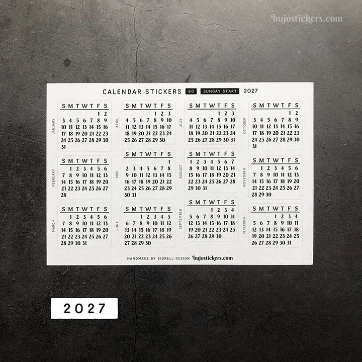Calendar & Month SET • Sunday start • 29 colour options • 50+53