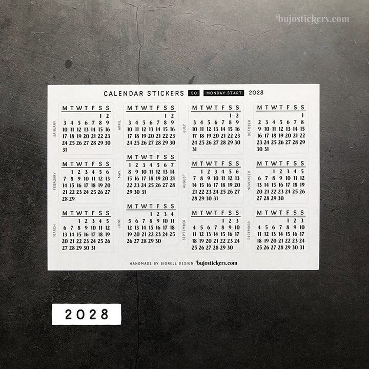 Calendar & Month SET • Monday start • 29 colour options • 50+53