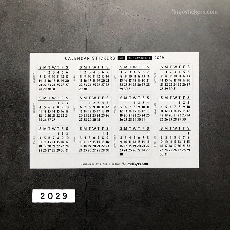 Calendar & Month SET • Sunday start • 29 colour options • 50+53
