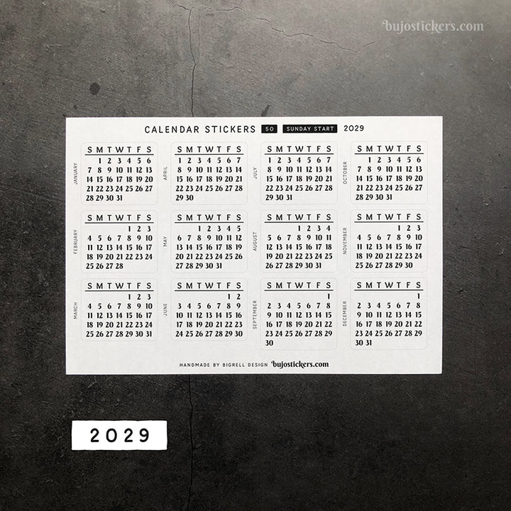 Calendar & Month SET • Sunday start • 29 colour options • 50+53