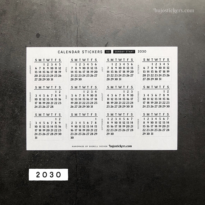 Calendar & Month SET • Sunday start • 29 colour options • 50+53