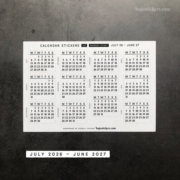 Calendar & Month SET • Monday start • 29 colour options • 50+53