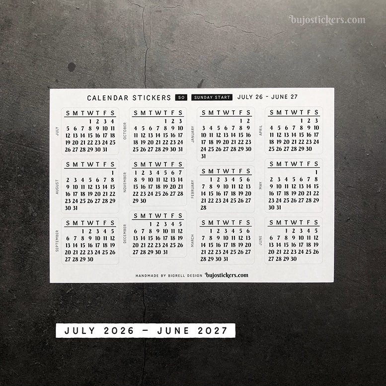 Calendar 50 • Sunday start • 29 colour options