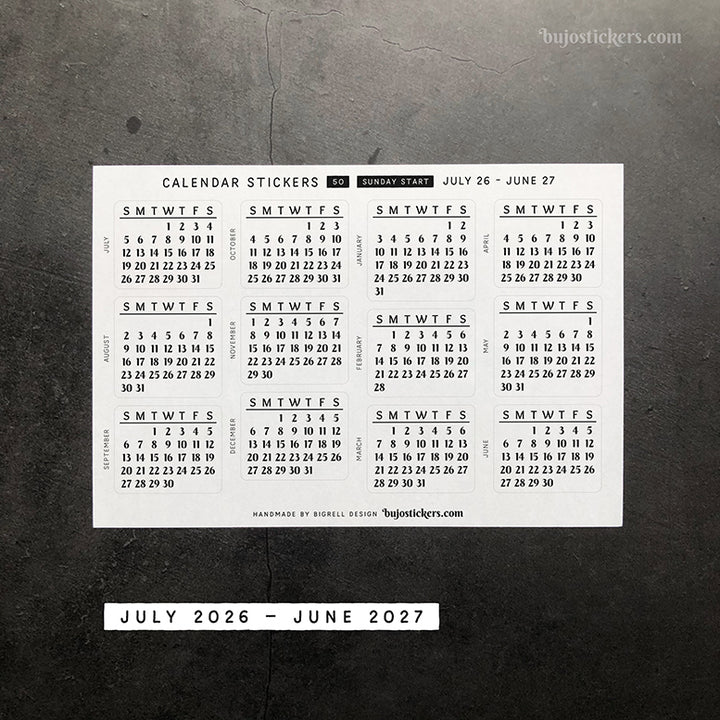 Calendar 50 • Sunday start • 29 colour options