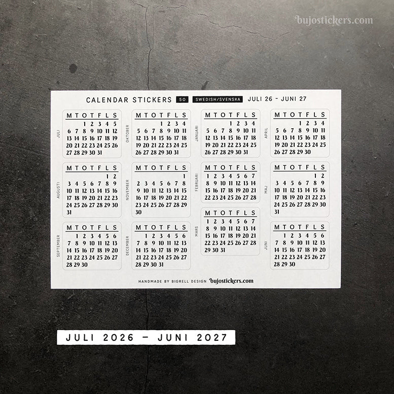 Månadskalender 50 • 29 colour options • Swedish calendar