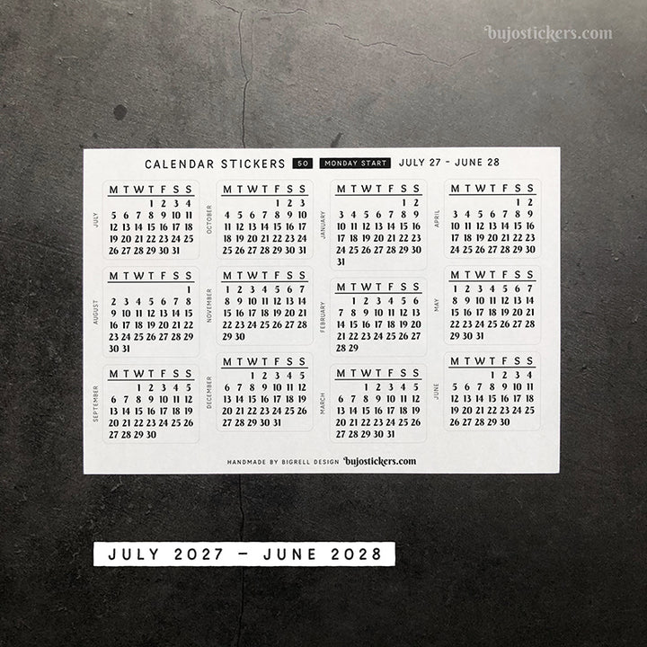 Calendar & Month SET • Monday start • 29 colour options • 50+53
