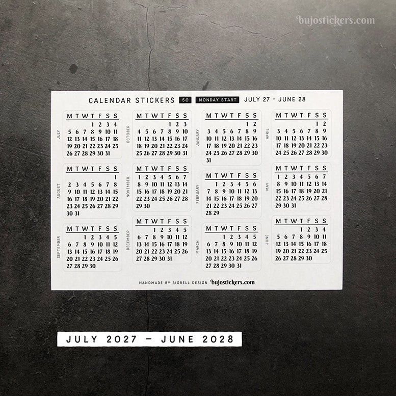 Calendar 50 • Monday start • 29 colour options