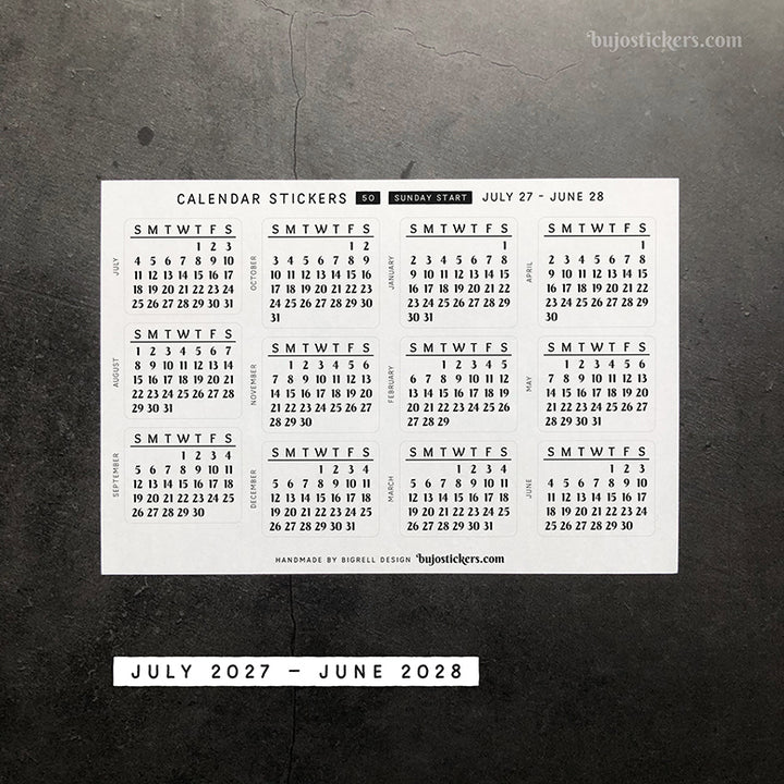 Calendar 50 • Sunday start • 29 colour options