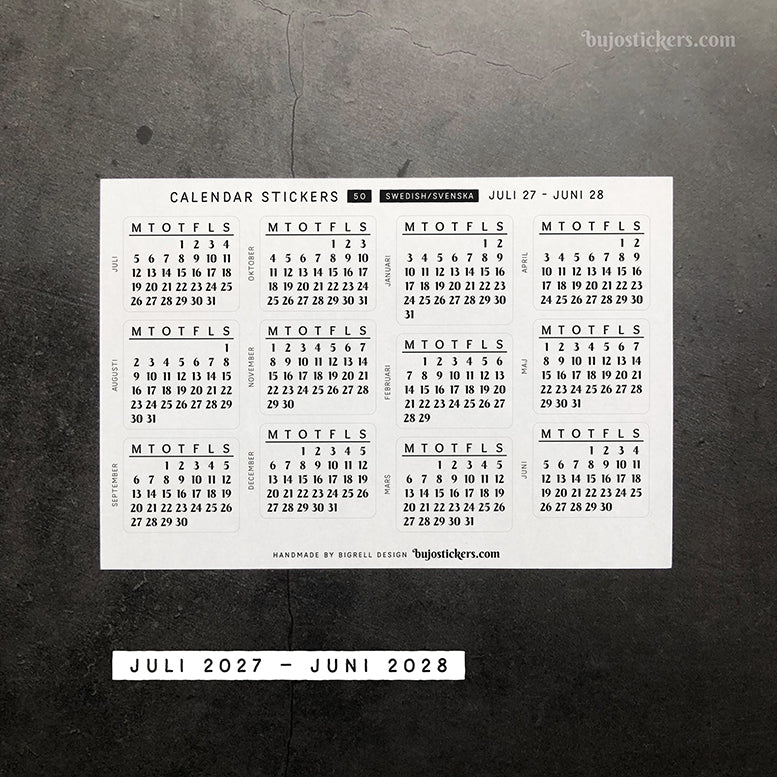 Månadskalender 50 • 29 colour options • Swedish calendar