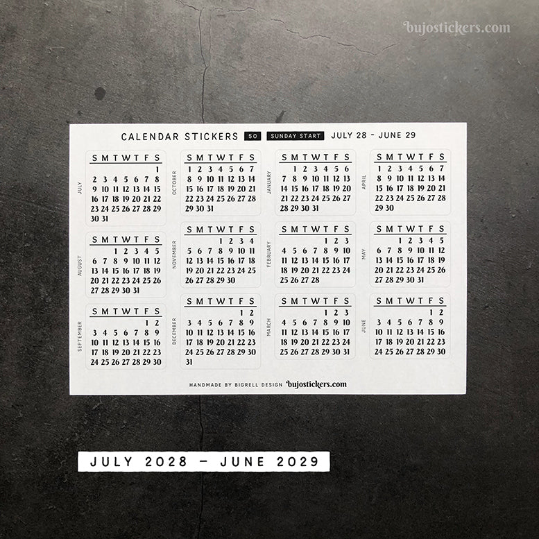Calendar 50 • Sunday start • 29 colour options