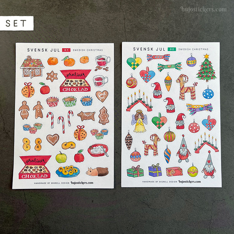 Svensk jul – Unique handmade Swedish Christmas paper stickers SET of 2 ...