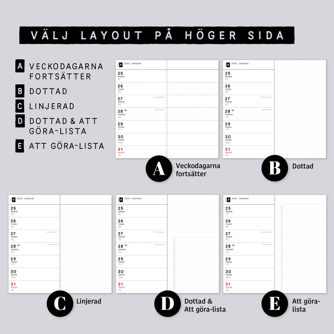 Traveler's Notebook daterad svensk horisontell veckokalender • Regular size • Swedish weekly calendar 🇸🇪  A02-SE