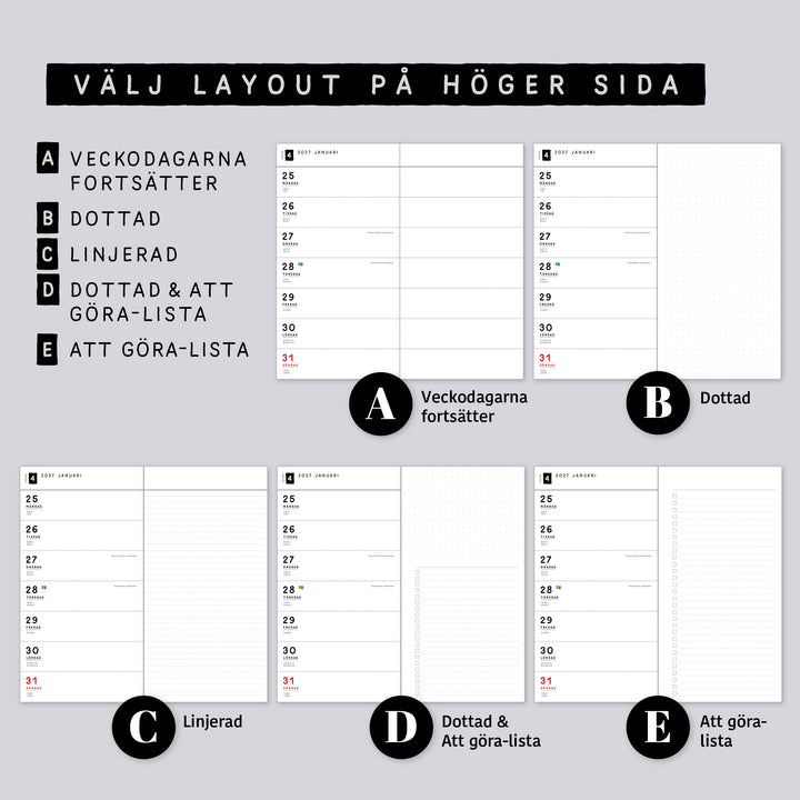 Traveler's Notebook daterad svensk horisontell veckokalender • Regular size • Swedish weekly calendar 🇸🇪  A02-SE