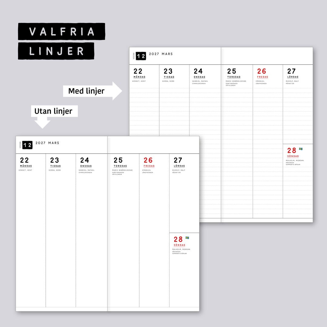 Traveler's Notebook daterad svensk stående veckokalender • Regular size • Swedish weekly calendar 🇸🇪  A03-SE