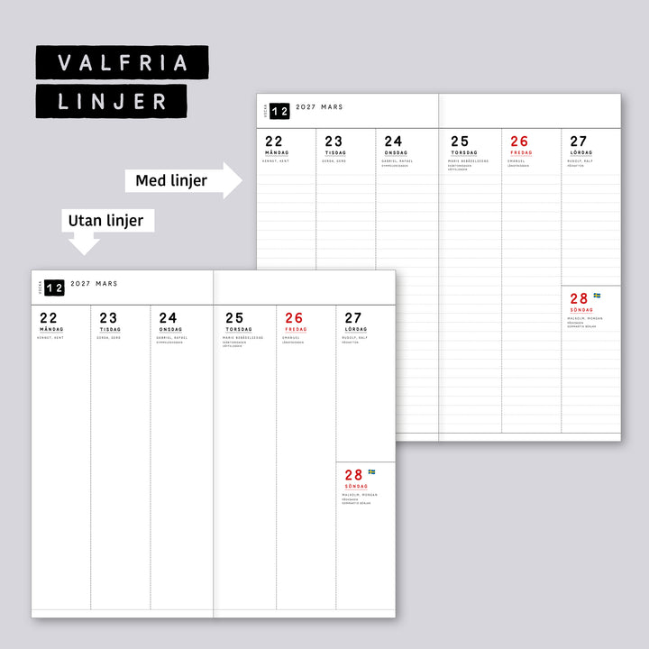 Traveler's Notebook daterad svensk stående veckokalender • Regular size • Swedish weekly calendar 🇸🇪  A03-SE