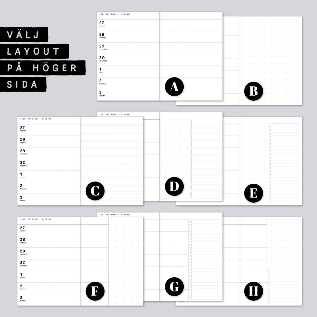 Traveler's Notebook daterad svensk horisontell veckokalender • B6 size • Swedish weekly calendar 🇸🇪  A02-SE