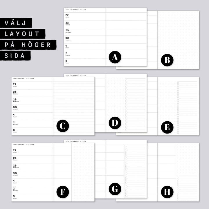 Traveler's Notebook daterad svensk horisontell veckokalender • B6 size • Swedish weekly calendar 🇸🇪  A02-SE