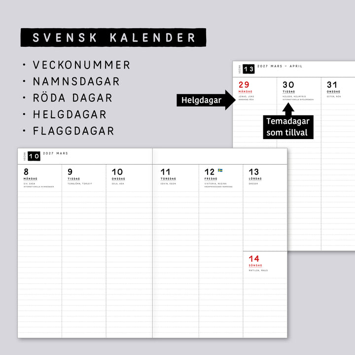 Traveler's Notebook daterad svensk stående veckokalender • B6 size • Swedish weekly calendar 🇸🇪  A03-SE