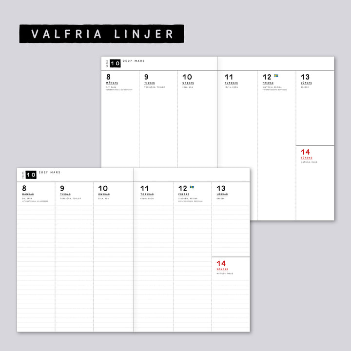 Traveler's Notebook daterad svensk stående veckokalender • B6 size • Swedish weekly calendar 🇸🇪  A03-SE