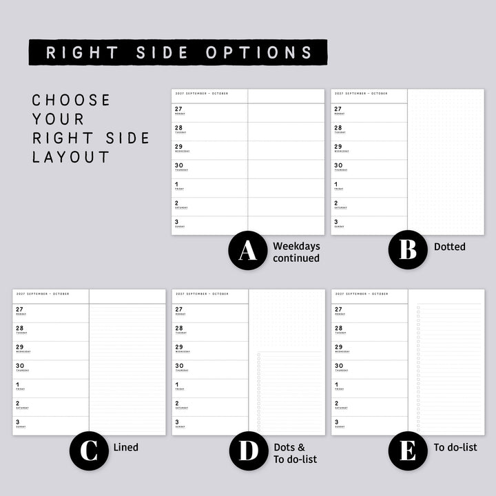 Dated Traveler's notebook in 8 languages • Regular size • Weekly horizontal calendar • Custom options • A02