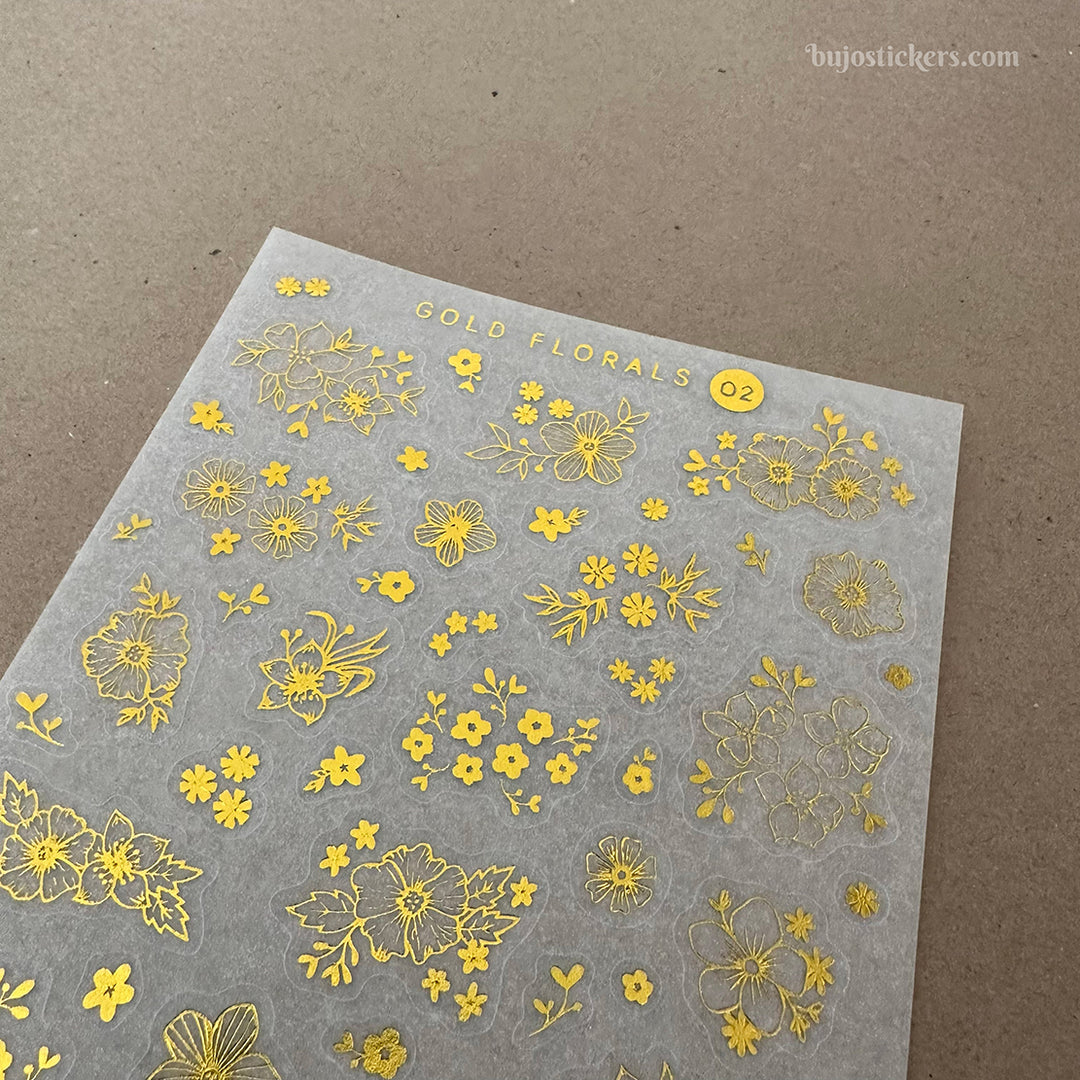 Gold florals 02 • Gold foil washi stickers with flowers