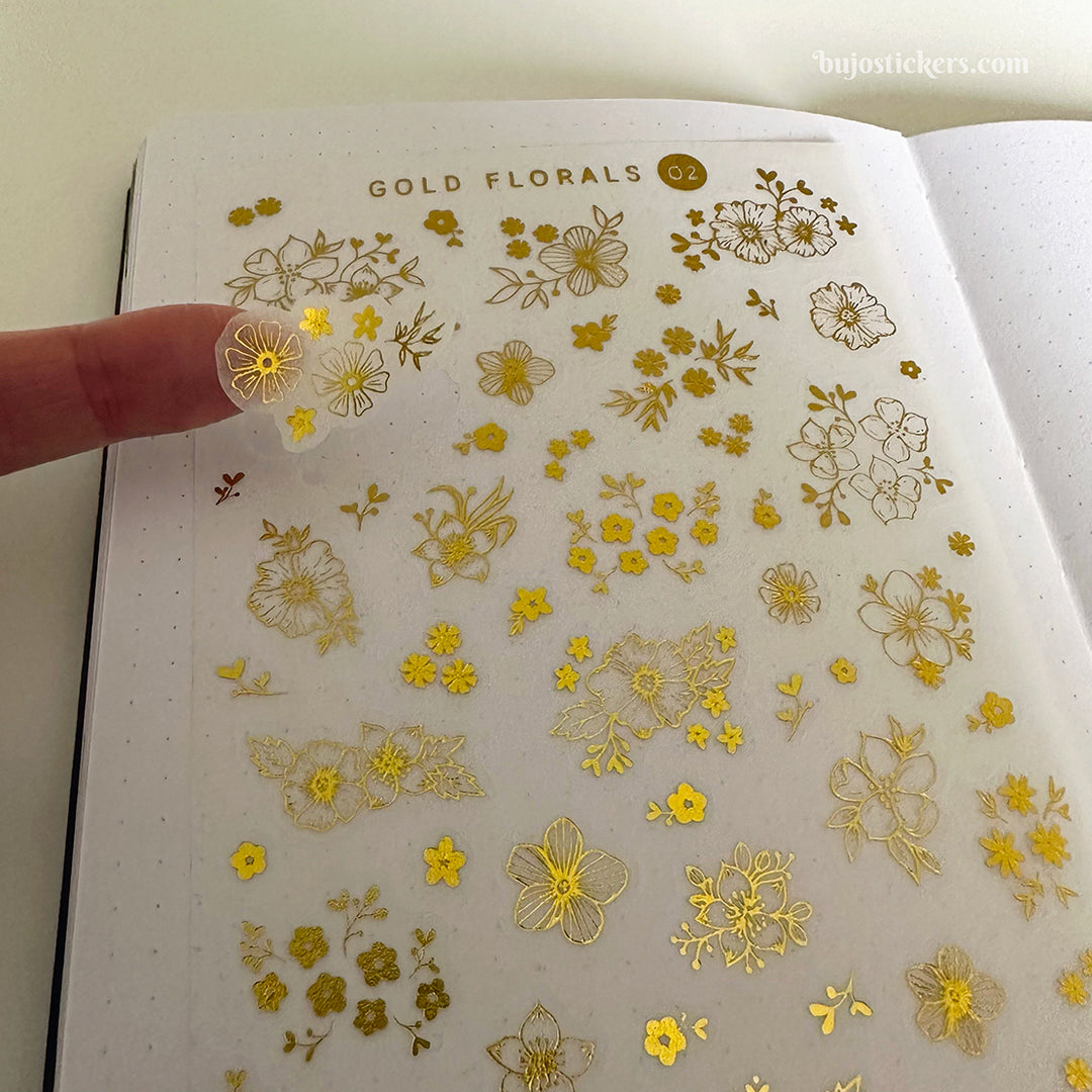 Gold florals 02 • Gold foil washi stickers with flowers