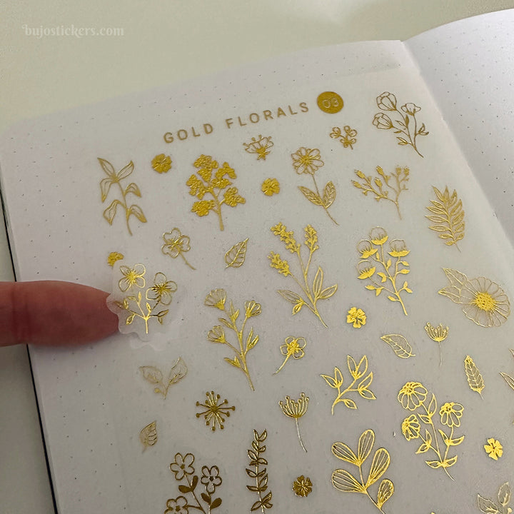 Gold florals 03 • Gold foil washi stickers