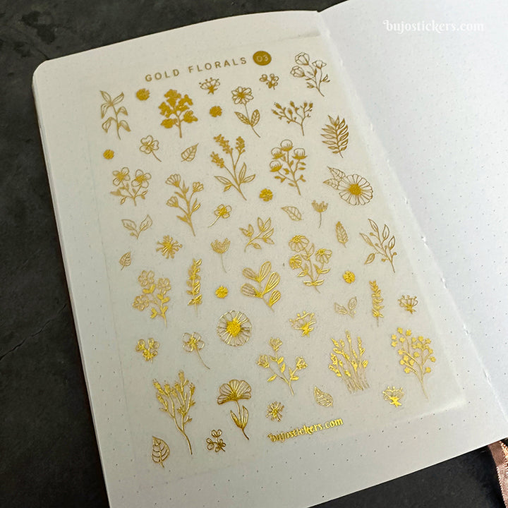Gold florals 03 • Gold foil washi stickers
