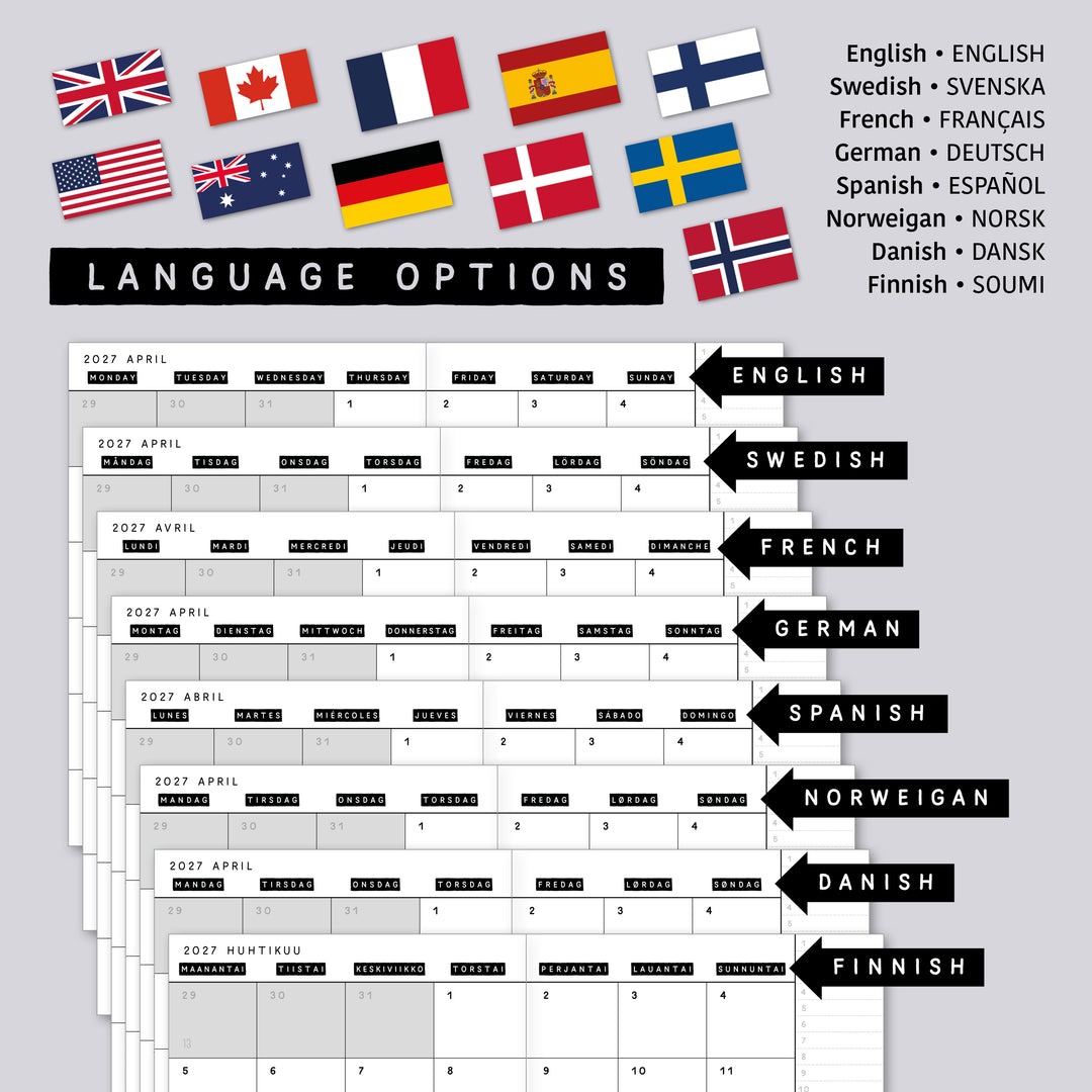 Monthly calendar in B6 size • Traveler's notebook • 12 months • 8 languages • A01
