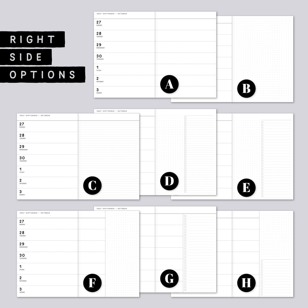 Dated Traveler's notebook in 8 languages • B6 size • Weekly horizontal calendar • Custom options • A02