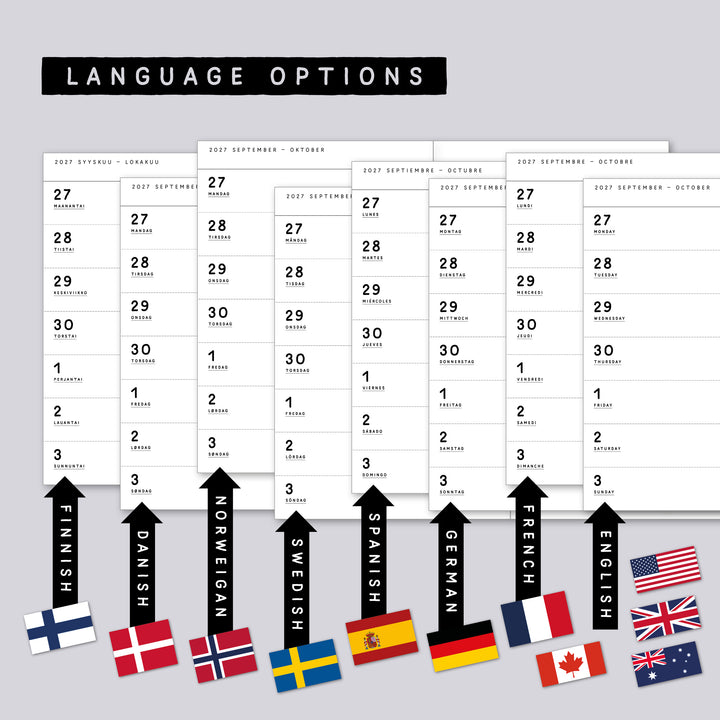 Dated Traveler's notebook in 8 languages • B6 size • Weekly horizontal calendar • Custom options • A02