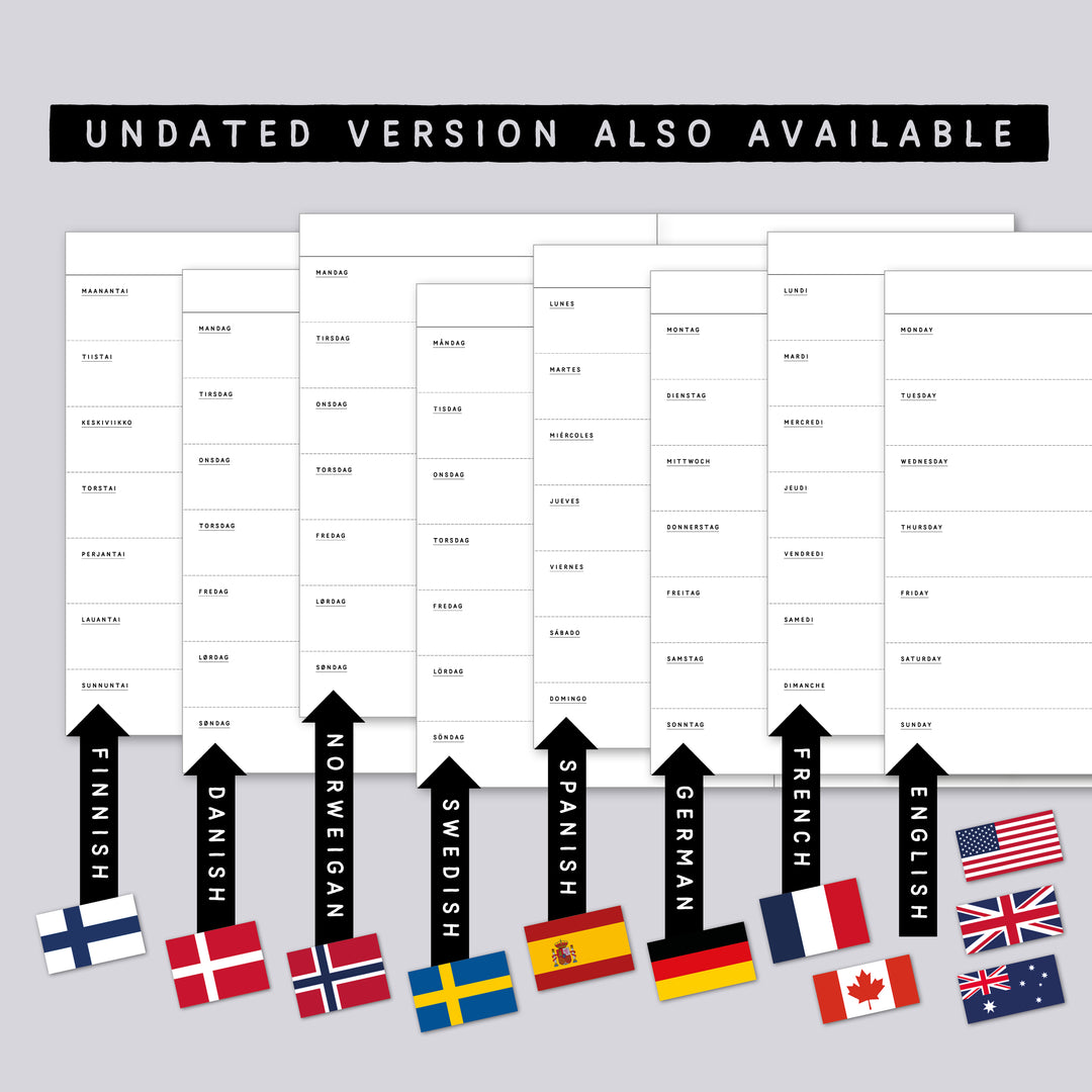 Dated Traveler's notebook in 8 languages • B6 size • Weekly horizontal calendar • Custom options • A02