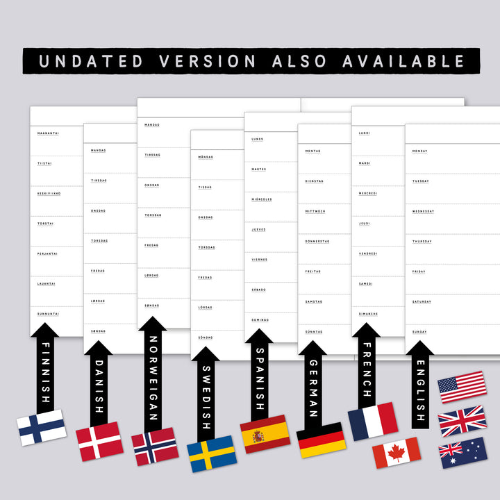 Dated Traveler's notebook in 8 languages • B6 size • Weekly horizontal calendar • Custom options • A02