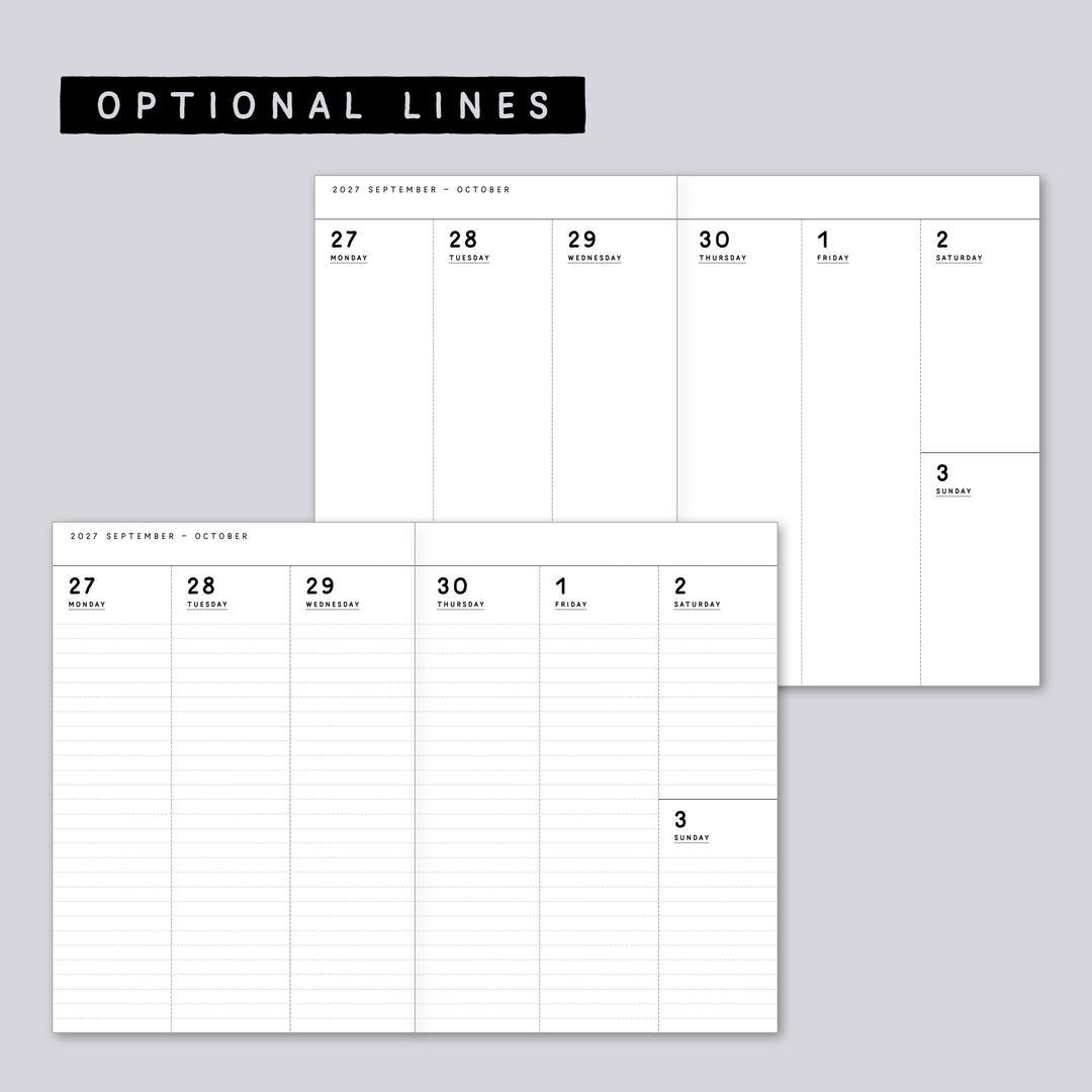 Dated Traveler's notebook in 8 languages • B6 size • Weekly vertical calendar • Custom options • A03