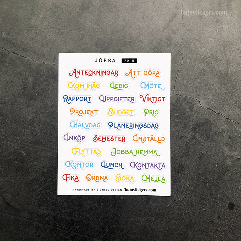 Jobba 70 • Rubrikstickers på svenska 🇸🇪 • 14 färgval • Headings in Swedish