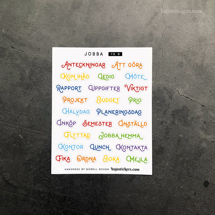 Jobba 70 • Rubrikstickers på svenska 🇸🇪 • 14 färgval • Headings in Swedish