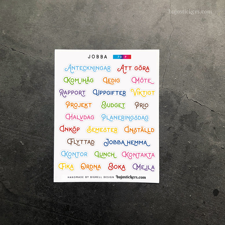 Jobba 70 • Rubrikstickers på svenska 🇸🇪 • 14 färgval • Headings in Swedish
