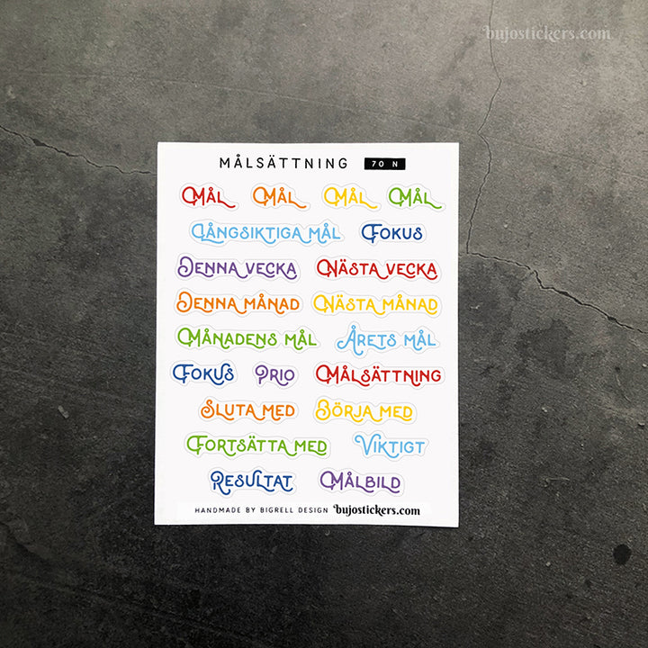 Målsättning 70 • Rubrikstickers på svenska 🇸🇪 • 14 färgval • Headings in Swedish