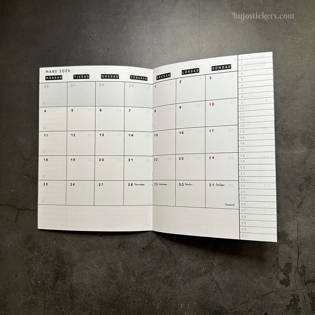 Traveler's Notebook • 2024 Dated Monthly Calendar in B6 size