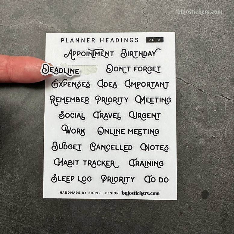 Planner headings 70 • Mixed planner heading stickers • 14 colour options