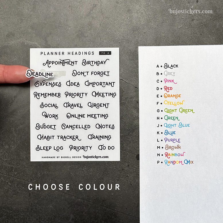 Planner headings 70 • Mixed planner heading stickers • 14 colour optio ...