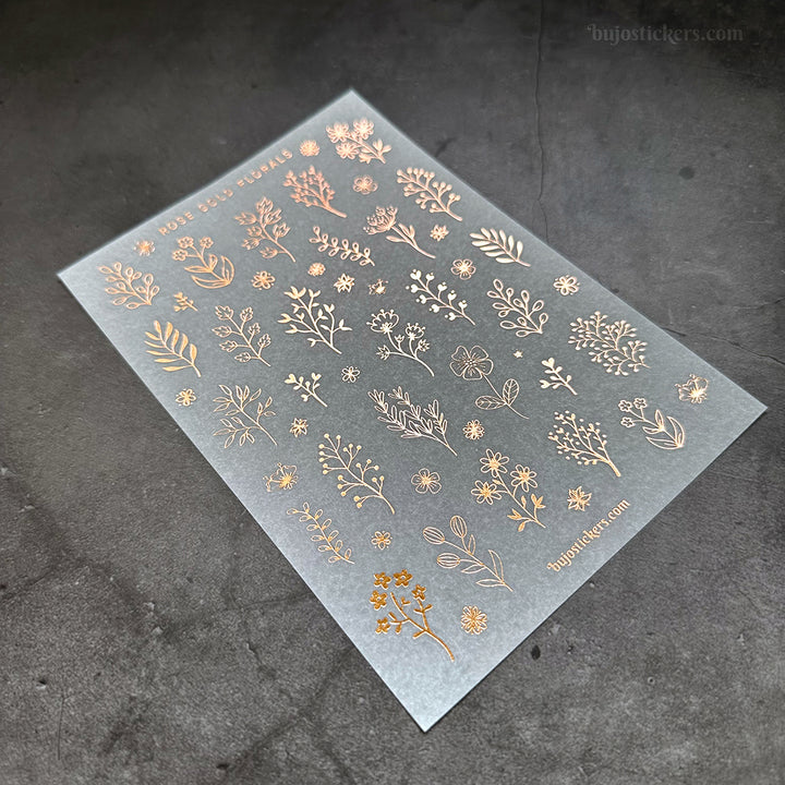 Rose gold florals • Rose gold foil washi stickers