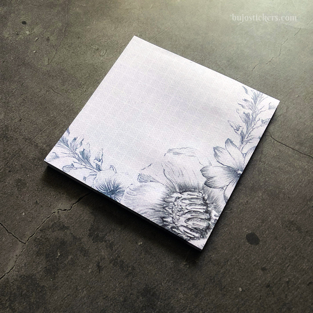Sticky Notes 10 • Lavender grid with soft flower drawings