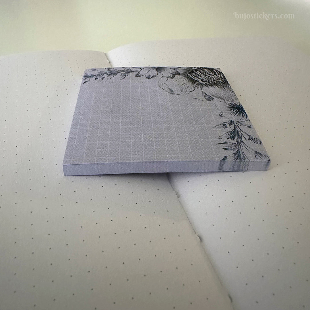 Sticky Notes 10 • Lavender grid with soft flower drawings