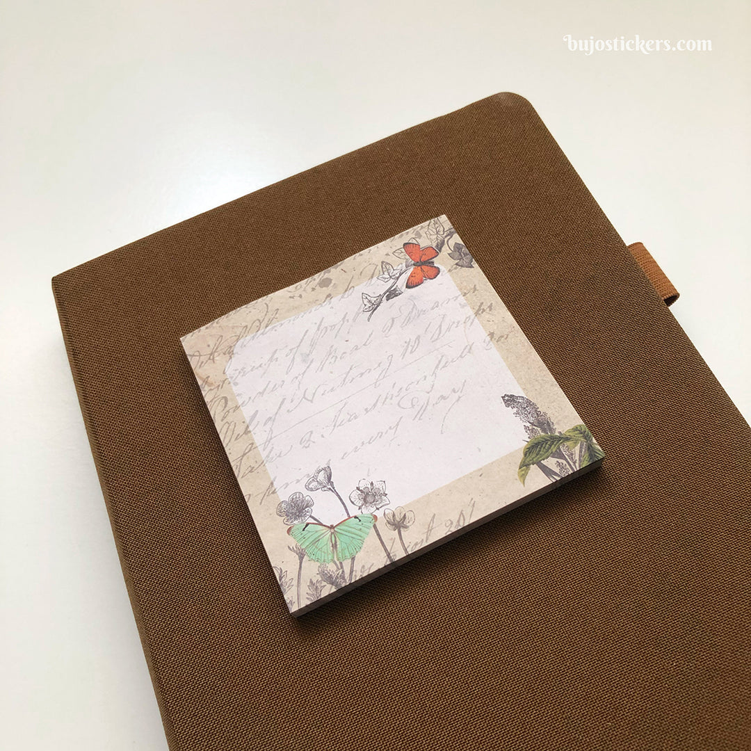 Sticky Notes 14 • Vintage style script, botanics and butterflies
