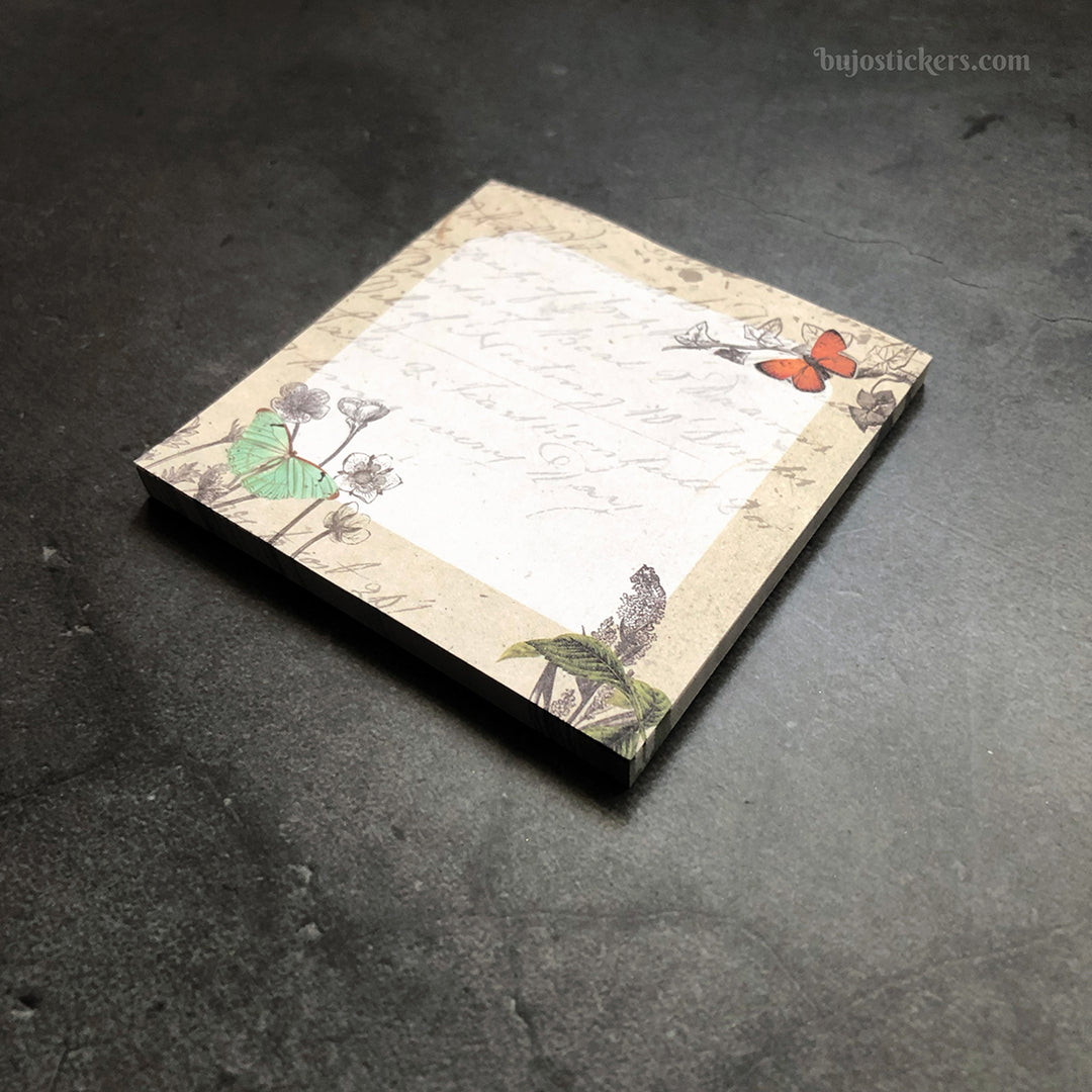 Sticky Notes 14 • Vintage style script, botanics and butterflies