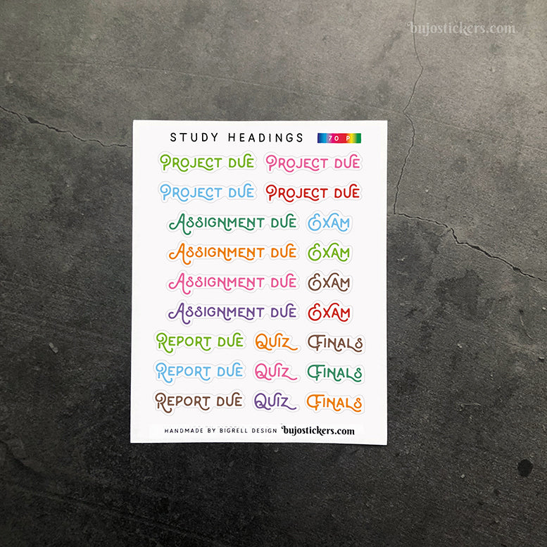 Study headings 70 • Heading stickers • 14 colour options