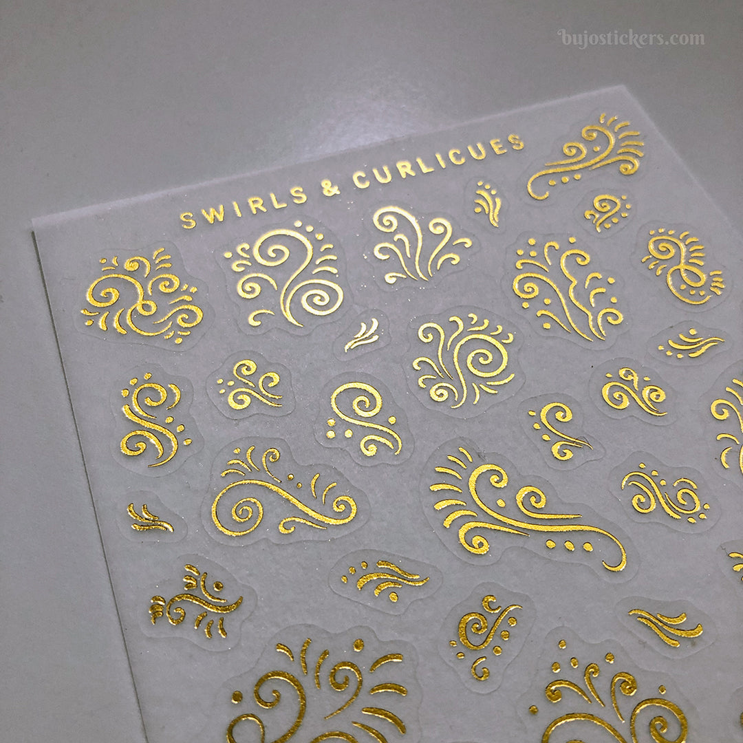 Swirls & curlicues • Gold foil washi stickers
