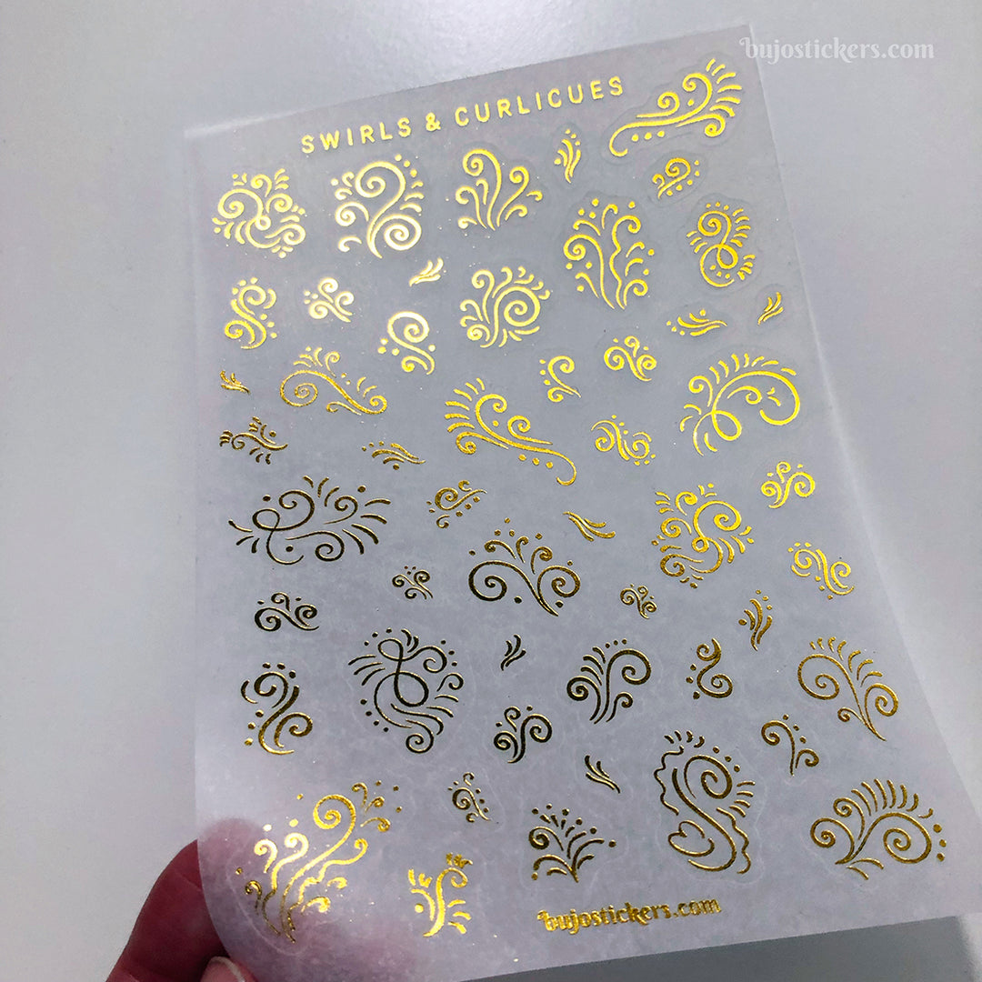 Swirls & curlicues • Gold foil washi stickers